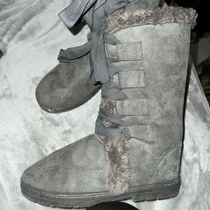 Grey, fuzzy boots